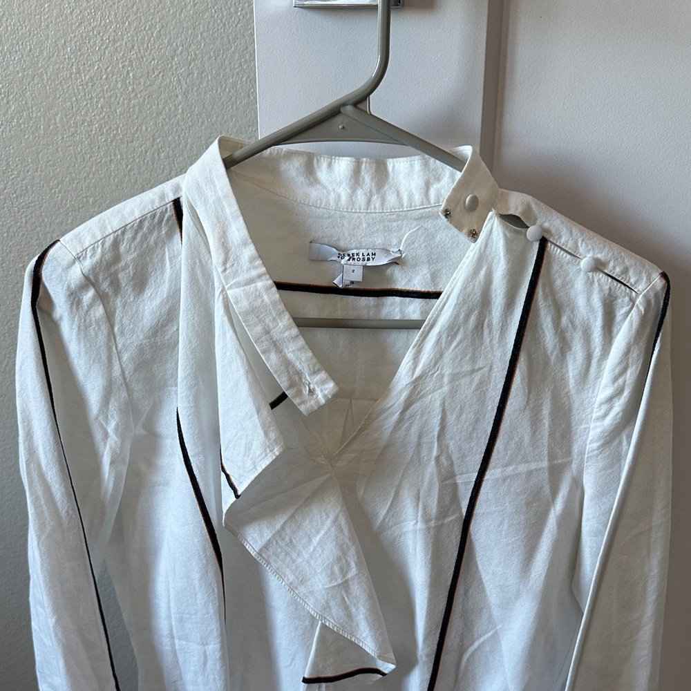 10 Crosby Derek Lam Cream Blouse with Black Accents - Picture 4 of 4